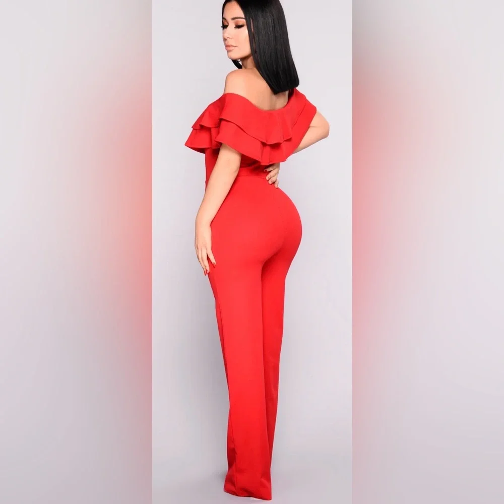Ready To Ruffle Jumpsuit - Red - Picture 2 of 7